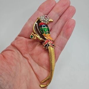 Vintage Premier Designs Colorful Parrot Statement Brooch Rhinestones Signed